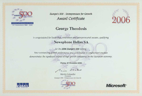 EUROPE’S 500 JOB CREATING COMPANIES AWARD 2006